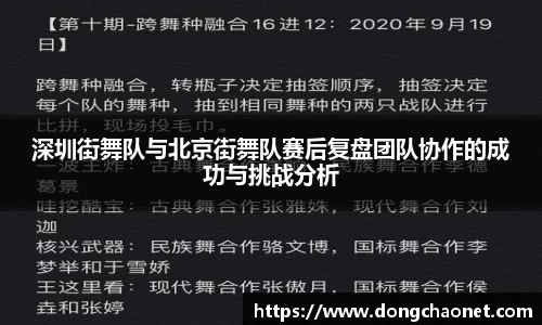 深圳街舞队与北京街舞队赛后复盘团队协作的成功与挑战分析